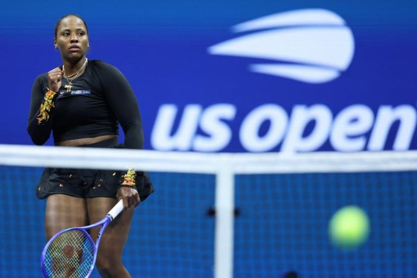 USA's Taylor Townsend celebrates a point during her women's singles third round tennis match against Russia's Mirra Andreeva on day six of the US Open tennis tournament at the USTA Billie Jean King National Tennis Center in New York City, on August 29, 2025.  CHARLY TRIBALLEAU / AFP