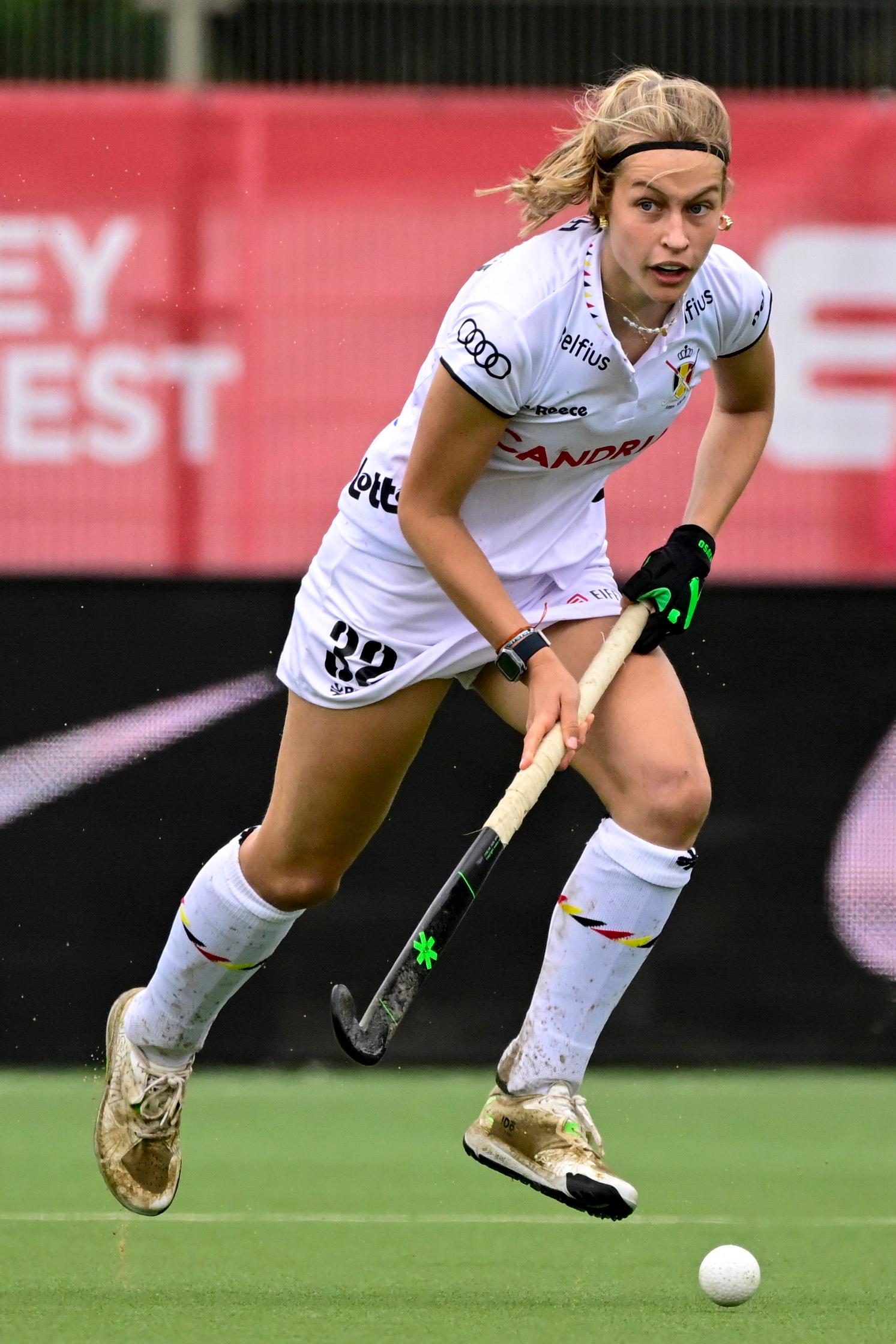 Belgium's Louise Dewaet pictured in action during a hockey game between Australia and Belgian national team Red Panthers, match 12/16 in the group stage of the 2024 Women's FIH Pro League, Sunday 02 June 2024, in Antwerp. BELGA PHOTO DIRK WAEM
