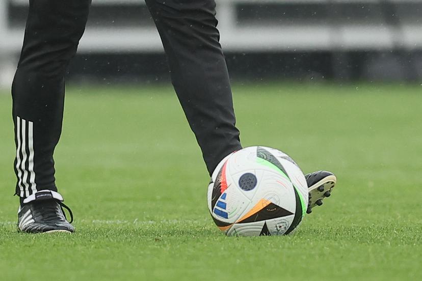 Illustration picture shows the new ball during a press conference of the Belgian national soccer team Red Devils, at the Royal Belgian Football Association's training center, in Tubize, Saturday 18 November 2023. On Sunday, the Red Devils play their last Euro 2024 qualifier in Group F against Azerbaijan. BELGA PHOTO BRUNO FAHY