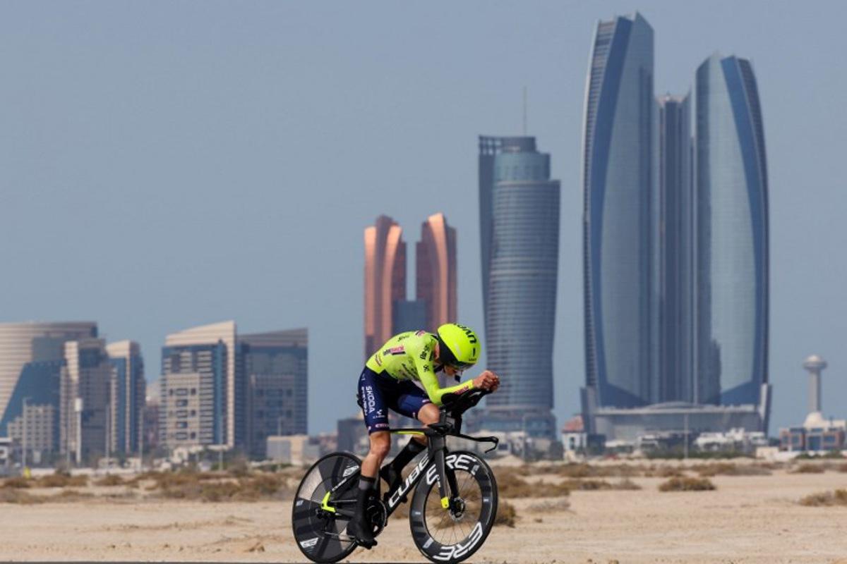 Intermarche-Wanty's French cyclist Alexy Faure-Prost rides during the second stage of the 6th UAE Cycling Tour from al-Hudayriyat Island to al-Hudayriyat Island on February 20, 2024.  Giuseppe CACACE / AFP