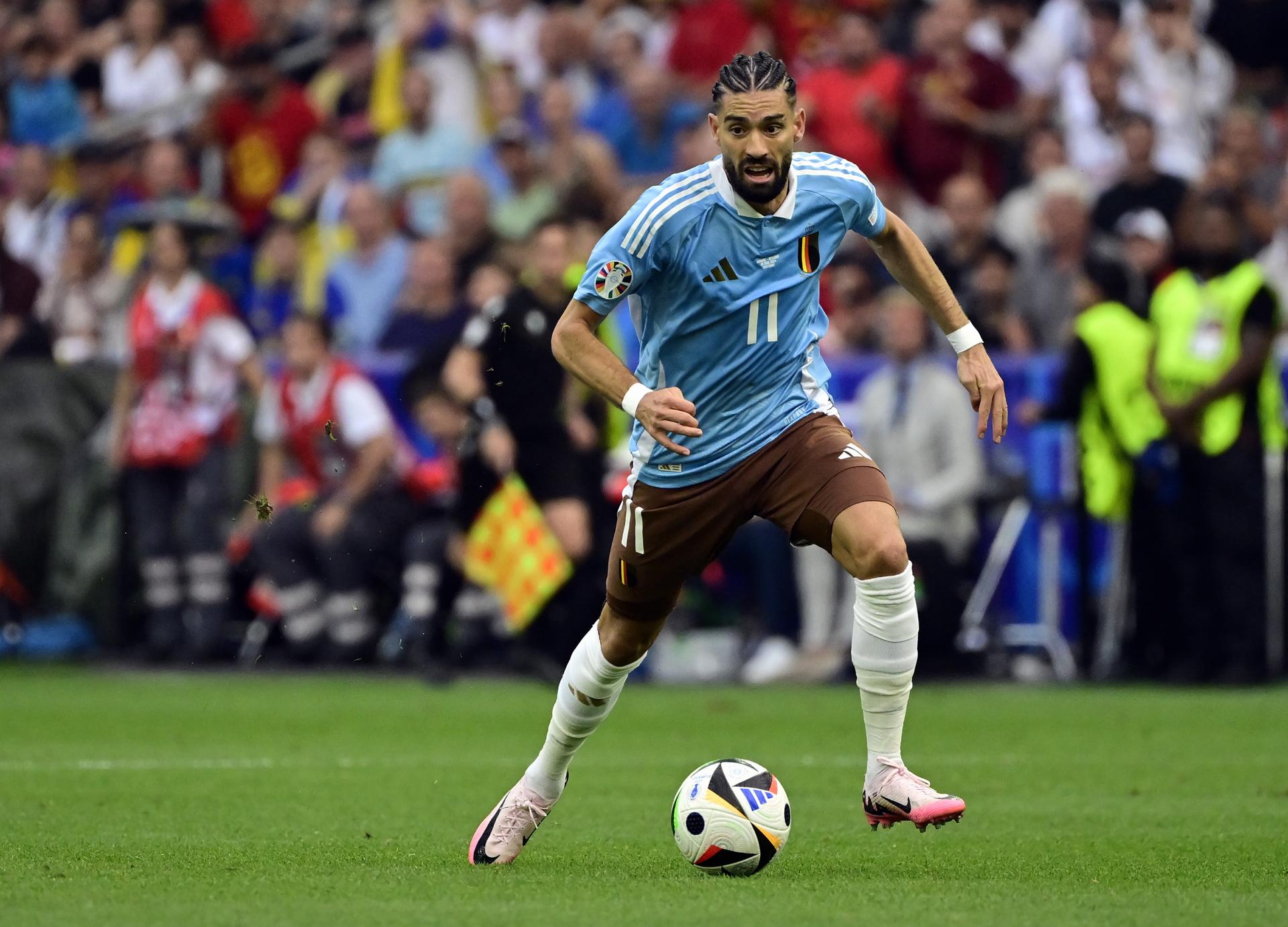 Belgium's Yannick Carrasco pictured in action during a soccer game between Ukraine and Belgian national soccer team Red Devils, Wednesday 26 June 2024 in Stuttgart, Germany, the third match in the group stage of the UEFA Euro 2024 European championships. BELGA PHOTO DIRK WAEM