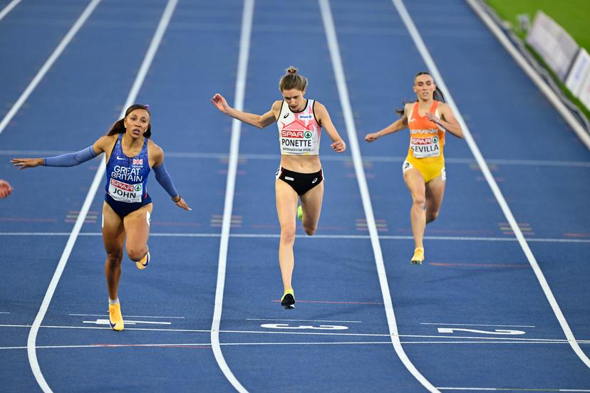 Belgian Helena Ponette pictured during the Women's 400m final  on the sixth day of the European Athletics Championships (August 10-18) in Birmingham, United Kingdom, on Saturday 15 August 2026. BELGA PHOTO ERIC LALMAND