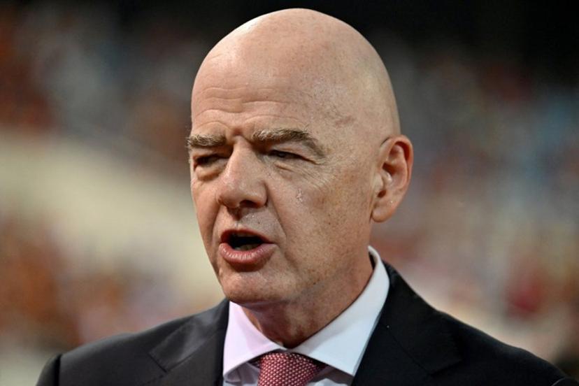 FIFA President Gianni Infantino reacts during the award ceremony at the end of the ASEAN Championship Cup 2026 final football match between Vietnam and Thailand in My Dinh National Stadium in Hanoi on August 26, 2026.  Nhac NGUYEN / AFP