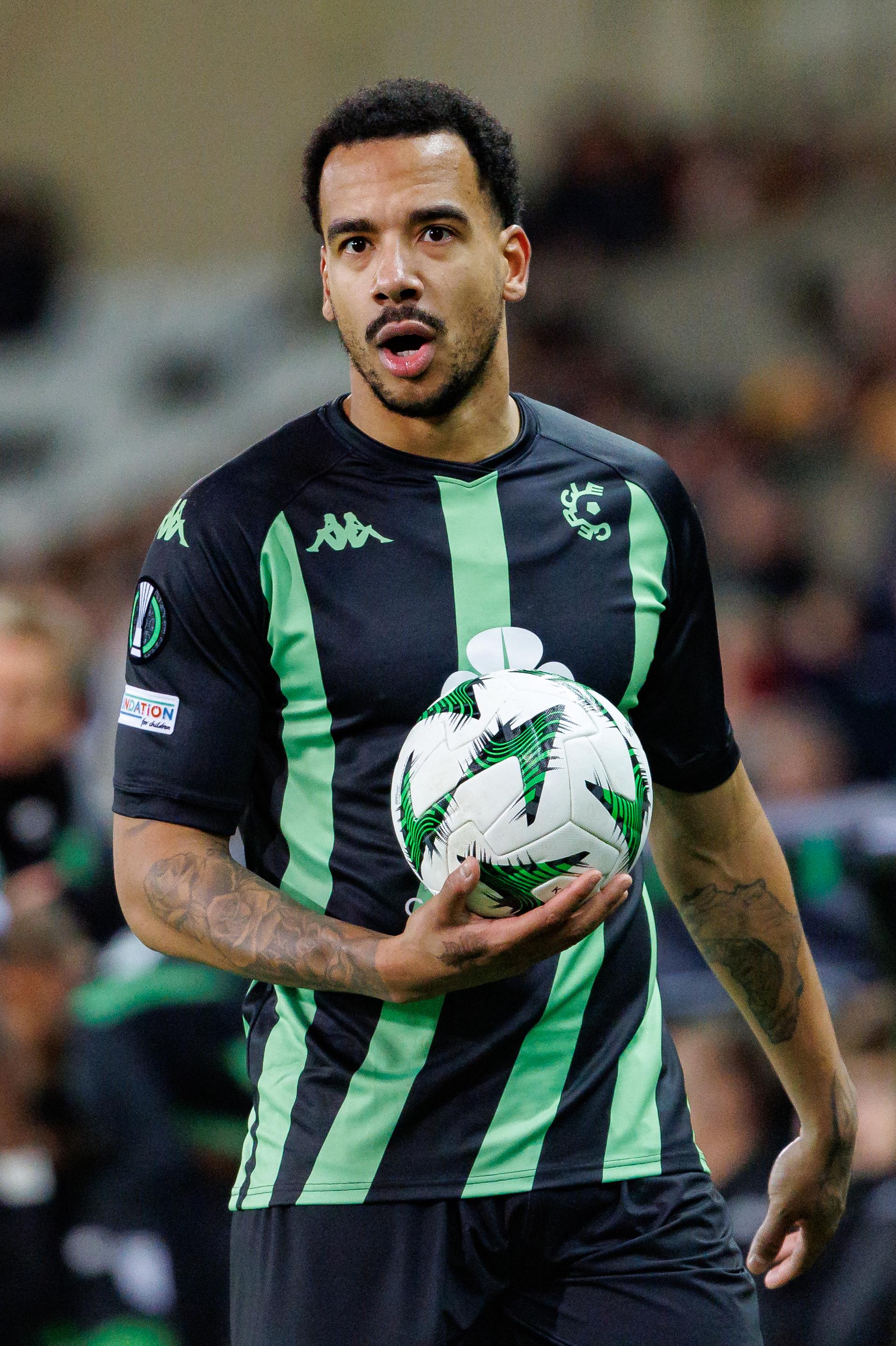 Cercle's Senna Miangue pictured in action during a soccer game between Belgian Cercle Brugge KSV and Turkish Istanbul Basaksehir FK, Thursday 19 December 2024 in Brugge, on day 6/6 of the group stage of the UEFA Conference League tournament. BELGA PHOTO KURT DESPLENTER