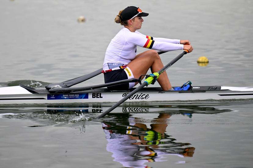 Belgian athlete Mazarine Guilbert pictured during a training session ahead of a press conference organized by the 'Vlaamse Roeiliga' Flemish rowing federation, Tuesday 09 September 2025 in Willebroek, to present the athletes and new coaching staff that will take part to the World Championships in Shanghai (September 21-28). BELGA PHOTO DIRK WAEM