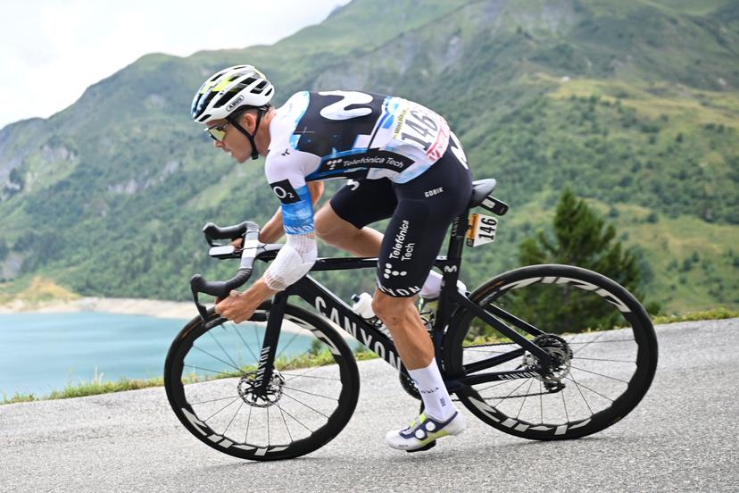 Austrian Gregor Muhlberger of Movistar Team pictured in action during stage 19 of the 2025 Tour de France cycling race, from Albertville to La Plagne (130km), on Friday 25 July 2025 in France. The 112th edition of the Tour de France starts on Saturday 5 July in Lille, France, and will finish in Paris, France on the 27th of July.   BELGA PHOTO JASPER JACOBS
