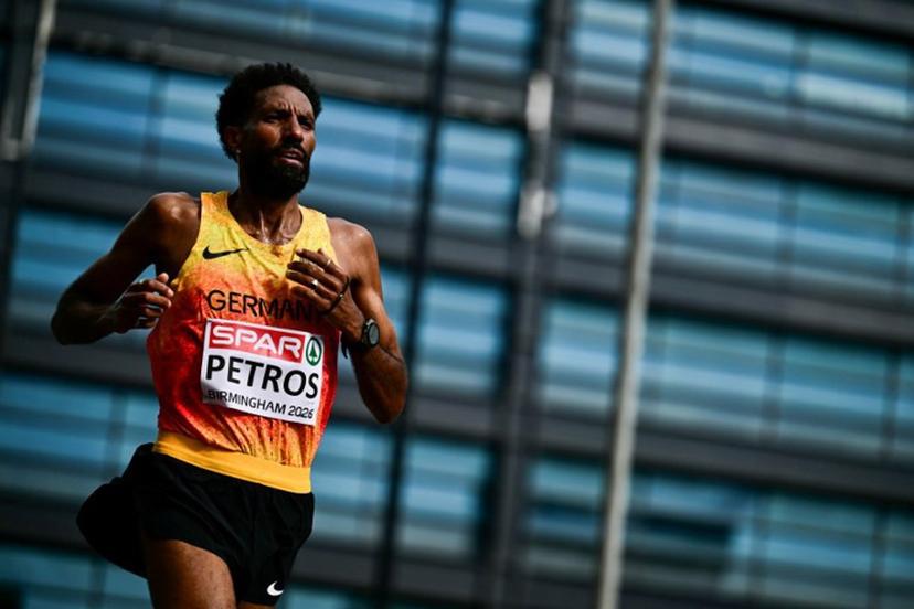 Germany's Amanal Petros competes in the men's marathon during the European Athletics Championships in Birmingham on August 16, 2026.  Ben STANSALL / POOL / AFP