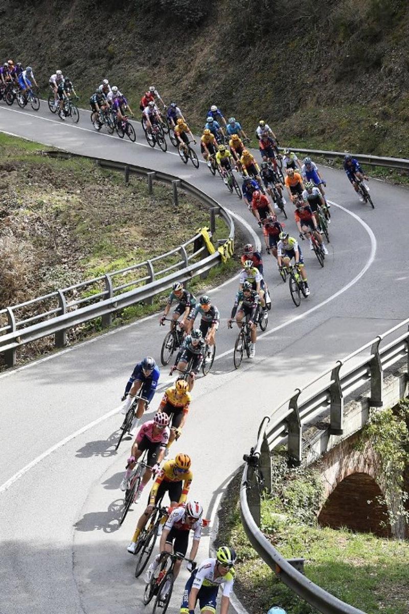 Riders compete during the 2nd stage of the 2023 Tour of Catalonia cycling race, 165,5 km from Mataro to Vallter on March 21, 2023.  Pau BARRENA / AFP