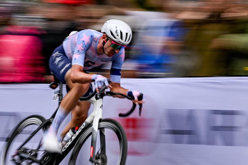 American Brandon McNulty is pictured in action during the elite men Road Race race (273,7 km) at the cycling World Championship, in Montreal, Canada, Sunday 27 September 2026. The UCI road world championships are taking place from 20 to 27 September, in Montreal, Canada. BELGA PHOTO JASPER JACOBS