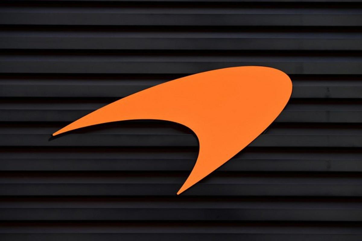 The logo for the Formula One McLaren Racing Team pictured at the Autodromo Internazionale Enzo e Dino Ferrari race track in Imola, Italy, on April 23, 2022,  ahead of the Formula One Emilia Romagna Grand Prix.  MIGUEL MEDINA / AFP