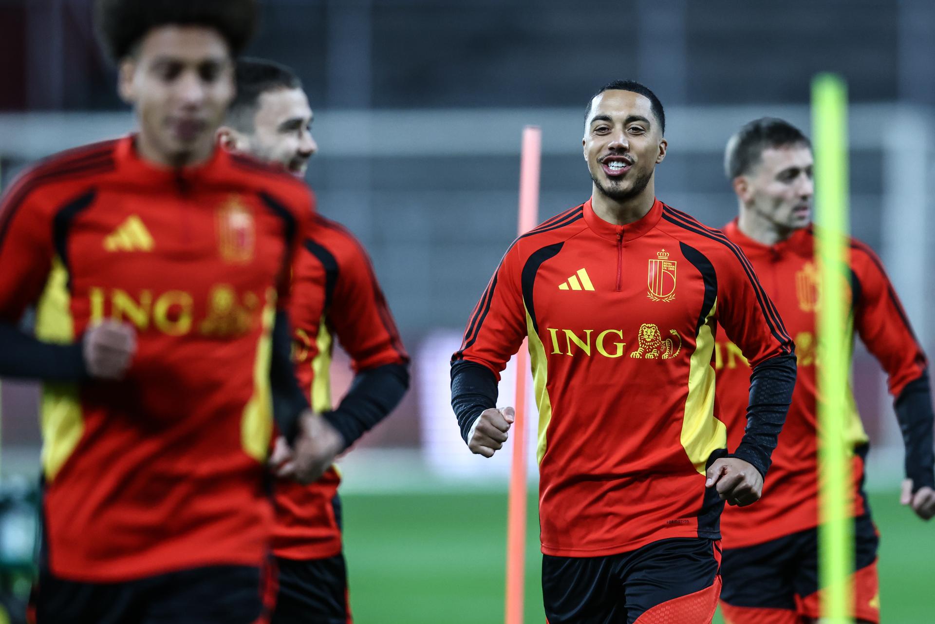 Belgium's Youri Tielemans pictured during a training session of the Red Devils, the Belgian national soccer team, in Liege on Monday 17 November 2025. The team is preparing for its last World Cup 2026 qualification match against Liechtenstein tomorrow. BELGA PHOTO BRUNO FAHY