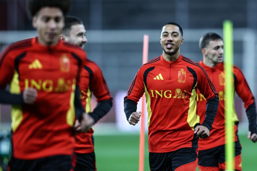 Belgium's Youri Tielemans pictured during a training session of the Red Devils, the Belgian national soccer team, in Liege on Monday 17 November 2025. The team is preparing for its last World Cup 2026 qualification match against Liechtenstein tomorrow. BELGA PHOTO BRUNO FAHY
