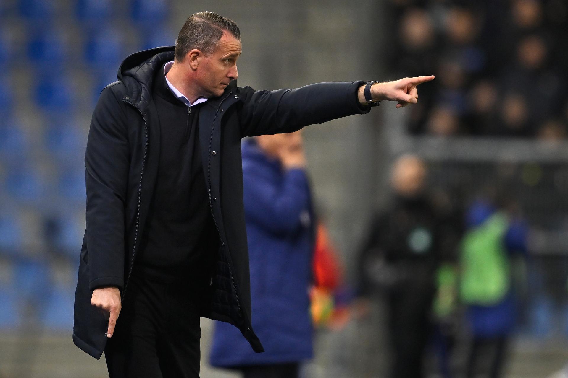 Genk's head coach Nicky Hayen pictured during a soccer game between Belgian team KRC Genk and Croatian GNK Dinamo Zagreb, Thursday 26 February 2026 in Genk, in the play-off for the knockout phase of the UEFA Europa League tournament. Genk won the first leg 1-3. BELGA PHOTO JOHAN EYCKENS