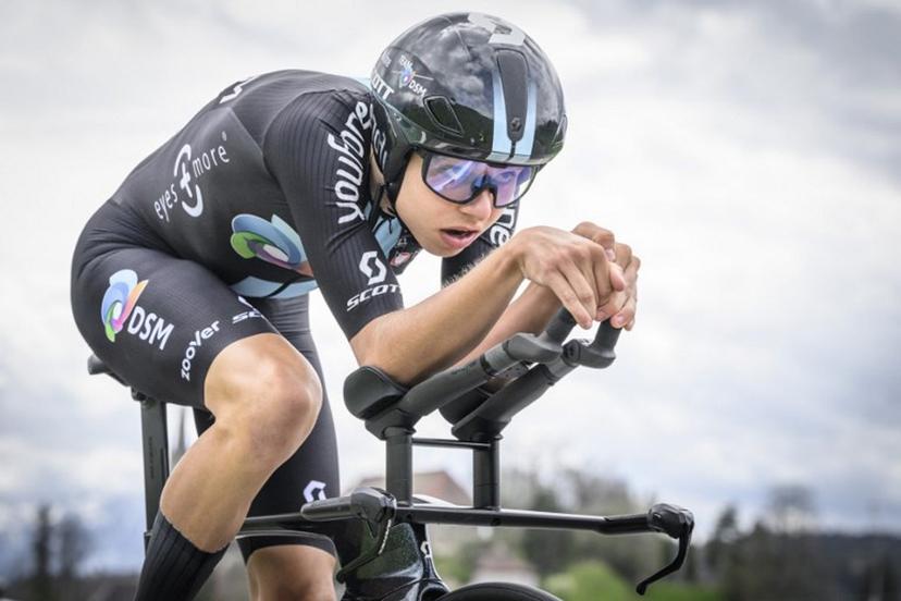 Team DSM's German rider Marco Brenner cycles during the third stage of the Tour of Romandie UCI cycling World tour 18.8 km  time trial to and from Chatel-Saint-Denis on April 28, 2023.  GABRIEL MONNET / AFP
