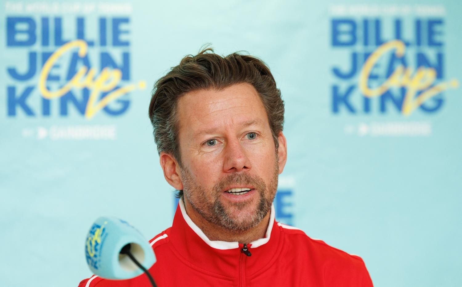 Belgian team captain Wim Fissette answers questions during a press conference of the Belgian tennis players competing in the upcoming Billie Jean King Cup Play-offs, on Thursday 13 November 2025 in Ismaning, Germany. This weekend Belgium will meet Germany and Turkey. PHOTO BENOIT DOPPAGNE