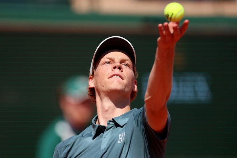 Italy's Jannik Sinner eyes the ball as he serves to Czech Republic's Tomas Machac during their Monte Carlo ATP Masters Series Tournament round of 16 tennis match on Court Rainier III at the Monte-Carlo Country Club in Roquebrune-Cap-Martin, south-eastern France on April 9, 2026.  Valery HACHE / AFP