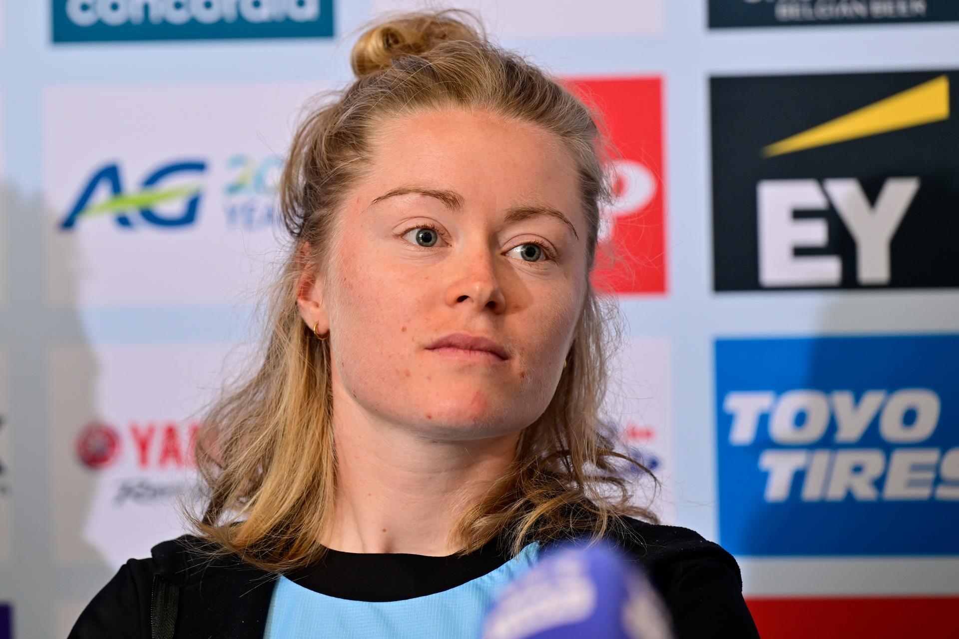 Belgian Margot Vanpachtenbeke pictured during a press conference of the Belgian team at the European Championship 2024, in Hasselt, Friday 13 September 2024. The UEC Road European Championships 2024 will take place from 11 to 15 september in Limburg, Belgium. BELGA PHOTO DIRK WAEM