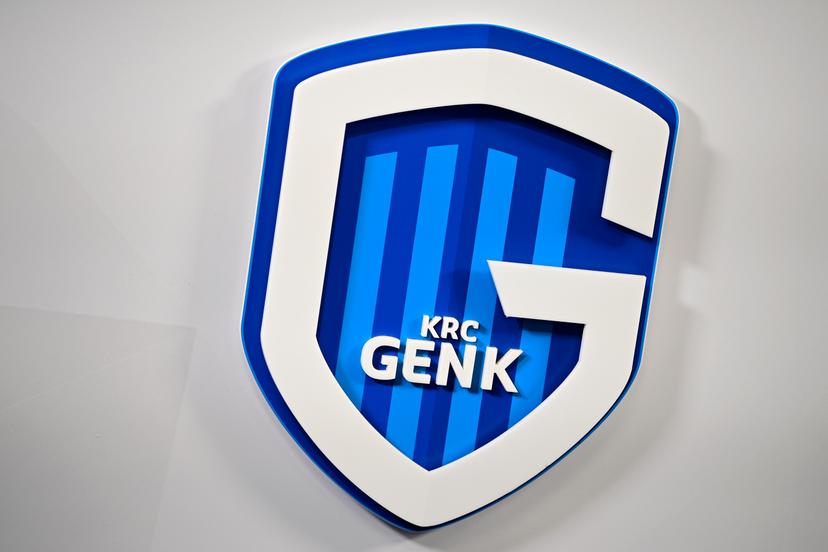 Illustration picture shows the KRC Genk logo before the start of a press conference of Belgian soccer team KRC Genk, Tuesday 26 January 2021 in Genk, ahead of day 22 of the 'Jupiler Pro League' Belgian soccer championship. BELGA PHOTO YORICK JANSENS