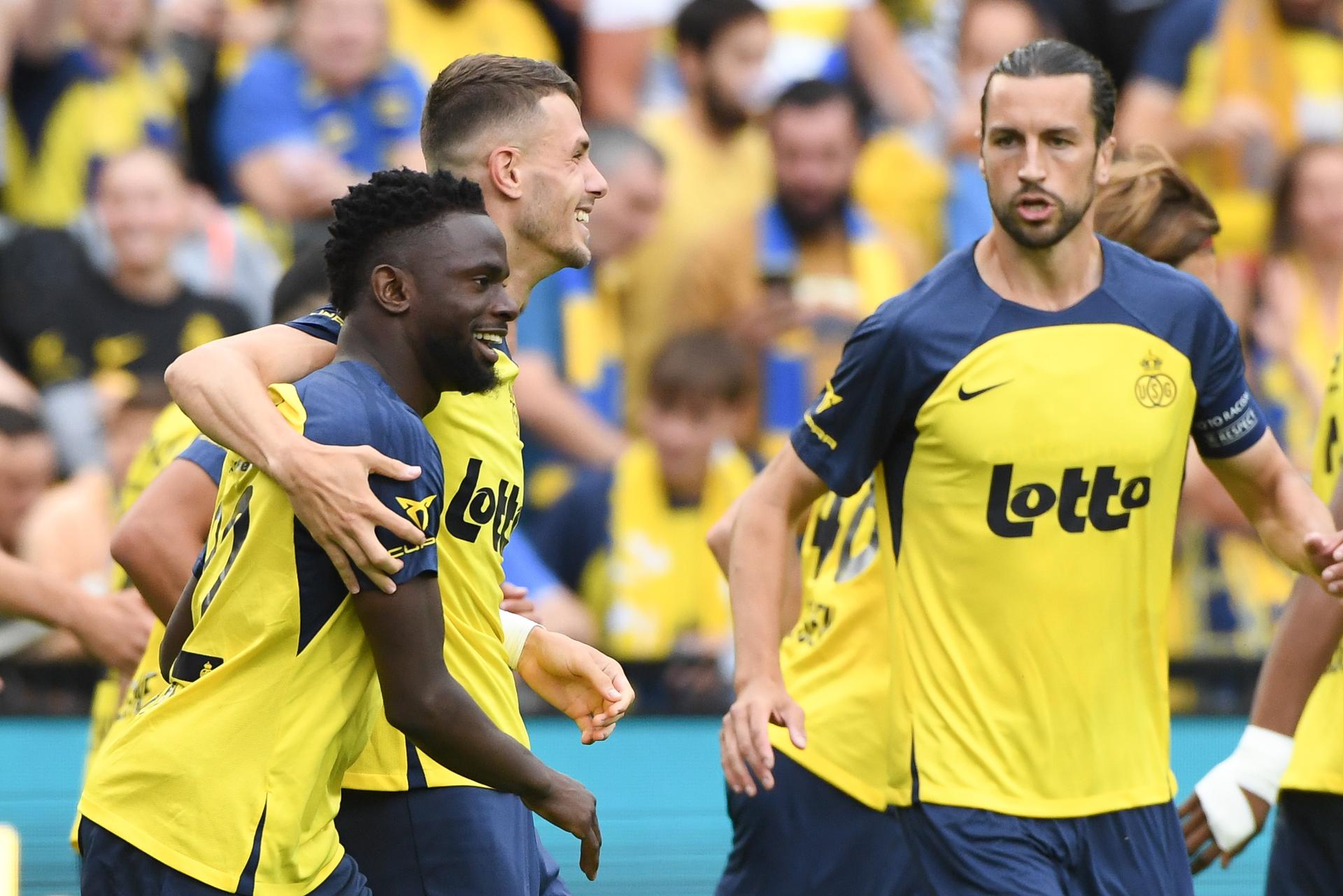 Union's Raul Florucz celebrates after scoring during a soccer match between Royale Union Saint-Gilloise and RSC Anderlecht, Sunday 31 August 2025 in Brussels, on day 6 of the 2025-2026 'Jupiler Pro League' first division of the Belgian championship. BELGA PHOTO JILL DELSAUX
