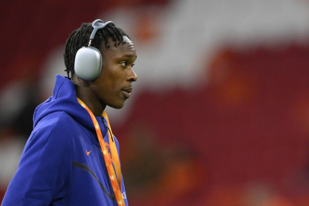 Netherland's forward #09 Emmanuel Emegha looks on during the pitch inspection ahead of the FIFA World Cup 2026 Group G European qualification football match between the Netherlands and Lithuania at the Johan Cruijff Arena, in Amsterdam, on November 17, 2025.  JOHN THYS / AFP