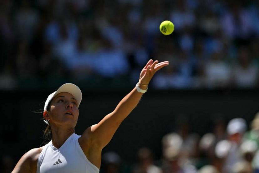US player Jessica Pegula serves to US player Coco Gauff during their women's singles quarter-final tennis match on the ninth day of the 2026 Wimbledon Championships at The All England Lawn Tennis and Croquet Club in Wimbledon, southwest London, on July 7, 2026.  Glyn KIRK / AFP