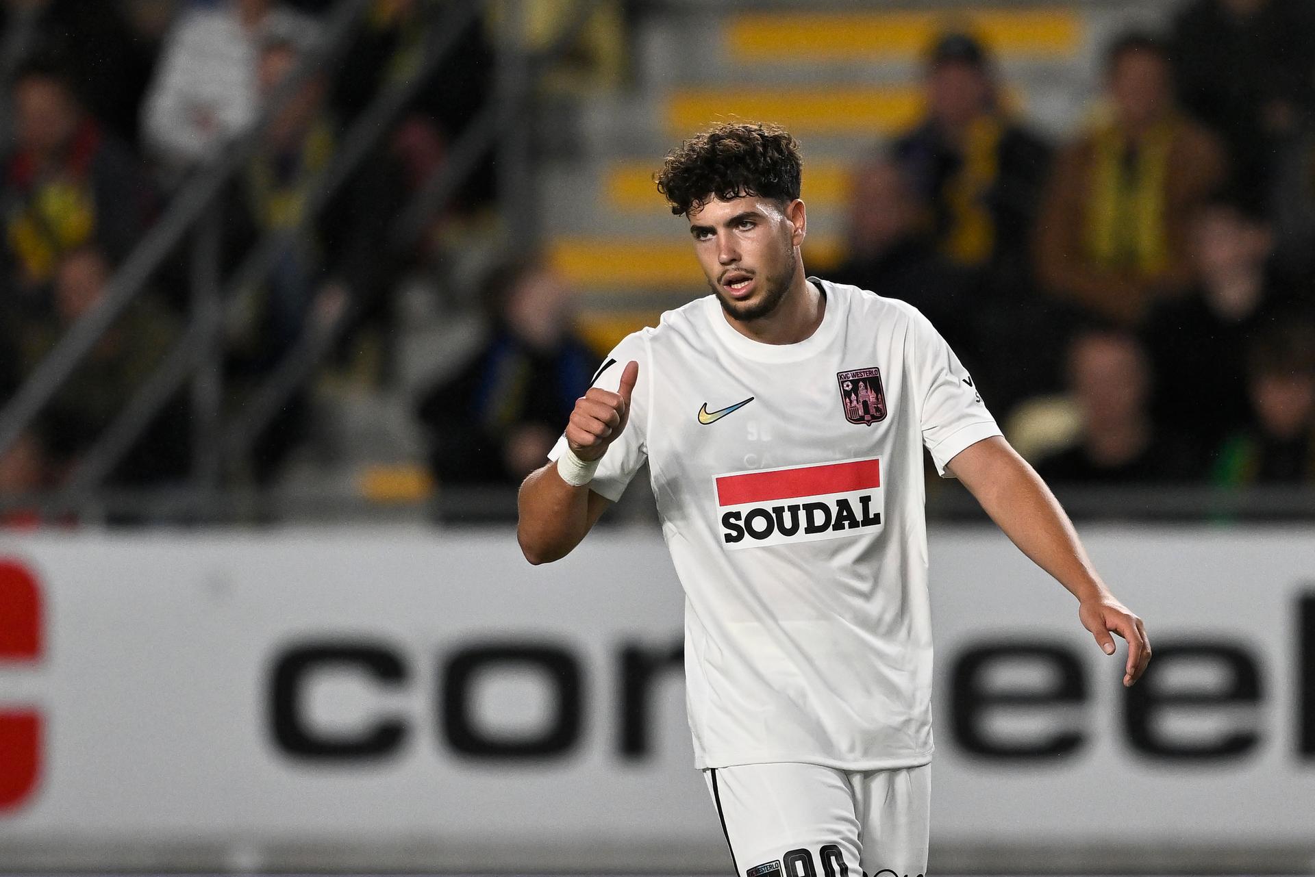 Westerlo's Nacho Ferri celebrates after scoring during a soccer match between STVV and KVC Westerlo, Sunday 14 September 2025 in Sint-Truiden, on day 7 of the 2025-2026 'Jupiler Pro League' first division of the Belgian championship. BELGA PHOTO JOHAN EYCKENS
