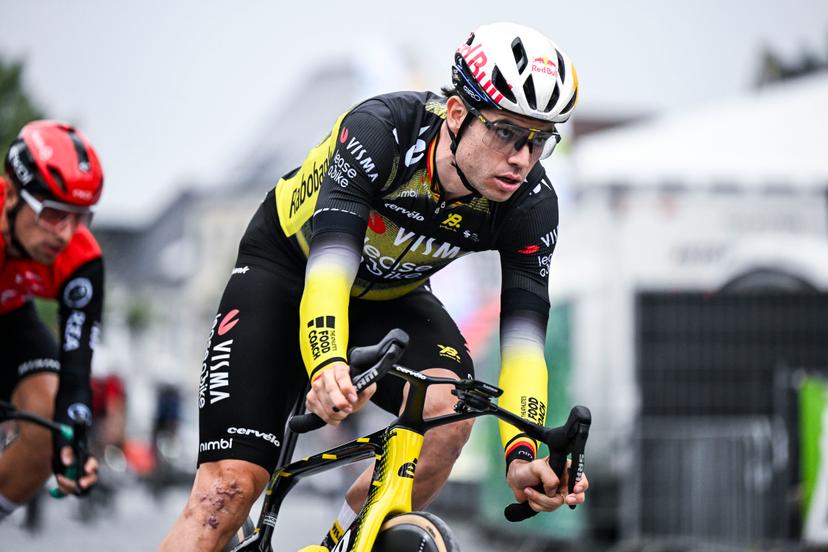 Belgian Wout van Aert of Team Visma-Lease a Bike pictured in action during the 'Natourcriterium Herentals' cycling race, Thursday 31 July 2025 in Herentals. The contest is a part of the traditional 'criteriums', local races in which mainly cyclists who rode the Tour de France compete. BELGA PHOTO TOM GOYVAERTS