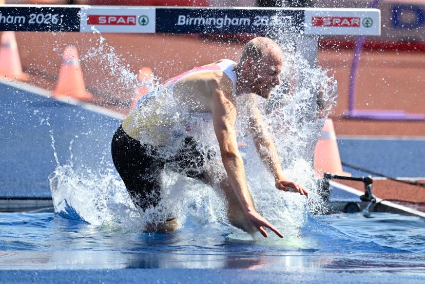 Belgian Tim Van De Velde pictured in action during the men's 3000m steeplechase, at on the fourth day of the European Athletics Championships (August 10-18) in Birmingham, United Kingdom, on Thursday 13 August 2026. BELGA PHOTO ERIC LALMAND