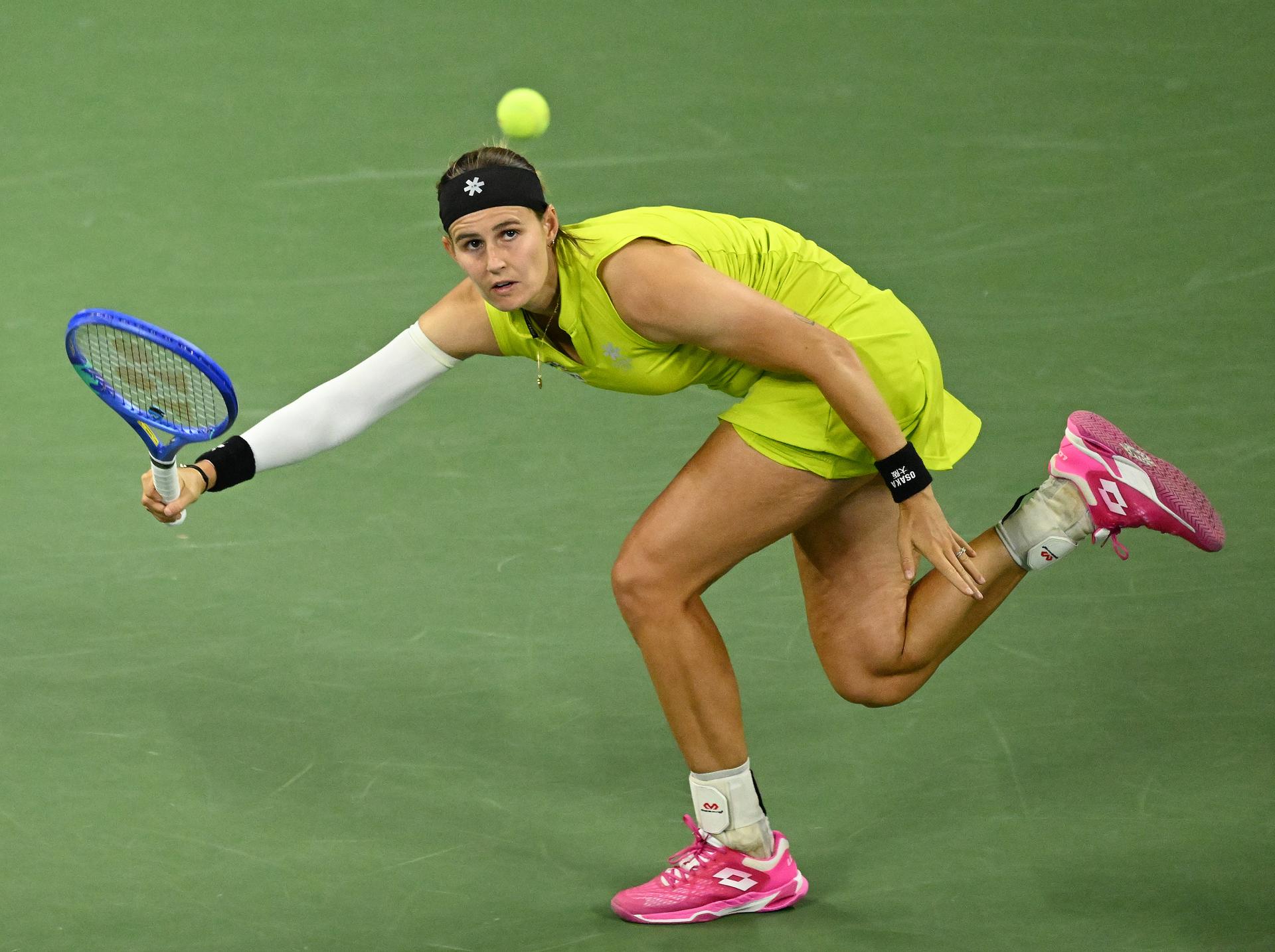 Belgian Greet Minnen pictured in action during a tennis match against Japanese Osaka, in the first round of the women's singles of the 2025 US Open Grand Slam tennis tournament in New York City, USA, Tuesday 26 August 2025. BELGA PHOTO TONY BEHAR