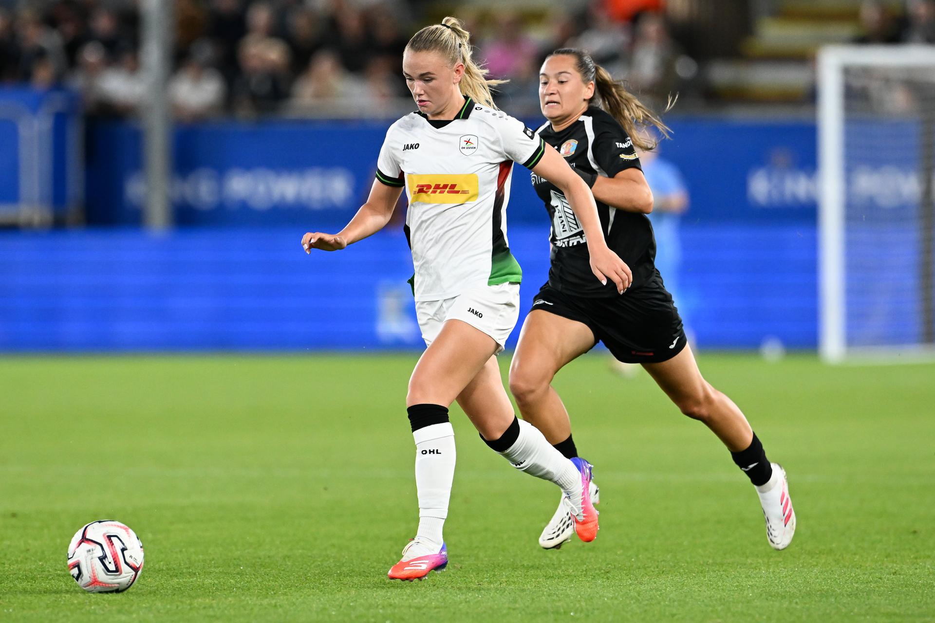 OHL's Isabella Isa Dekker is pictured in action during a game between Oud-Heverlee Leuven Women and Poland women team Czarni Sosnowiec,  Wednesday 2 September 2026 in Leuven, a return leg in the third round qualification game in the UEFA Women's Champions League. OHL Women won 1-4 the first leg. BELGA PHOTO JILL DELSAUX