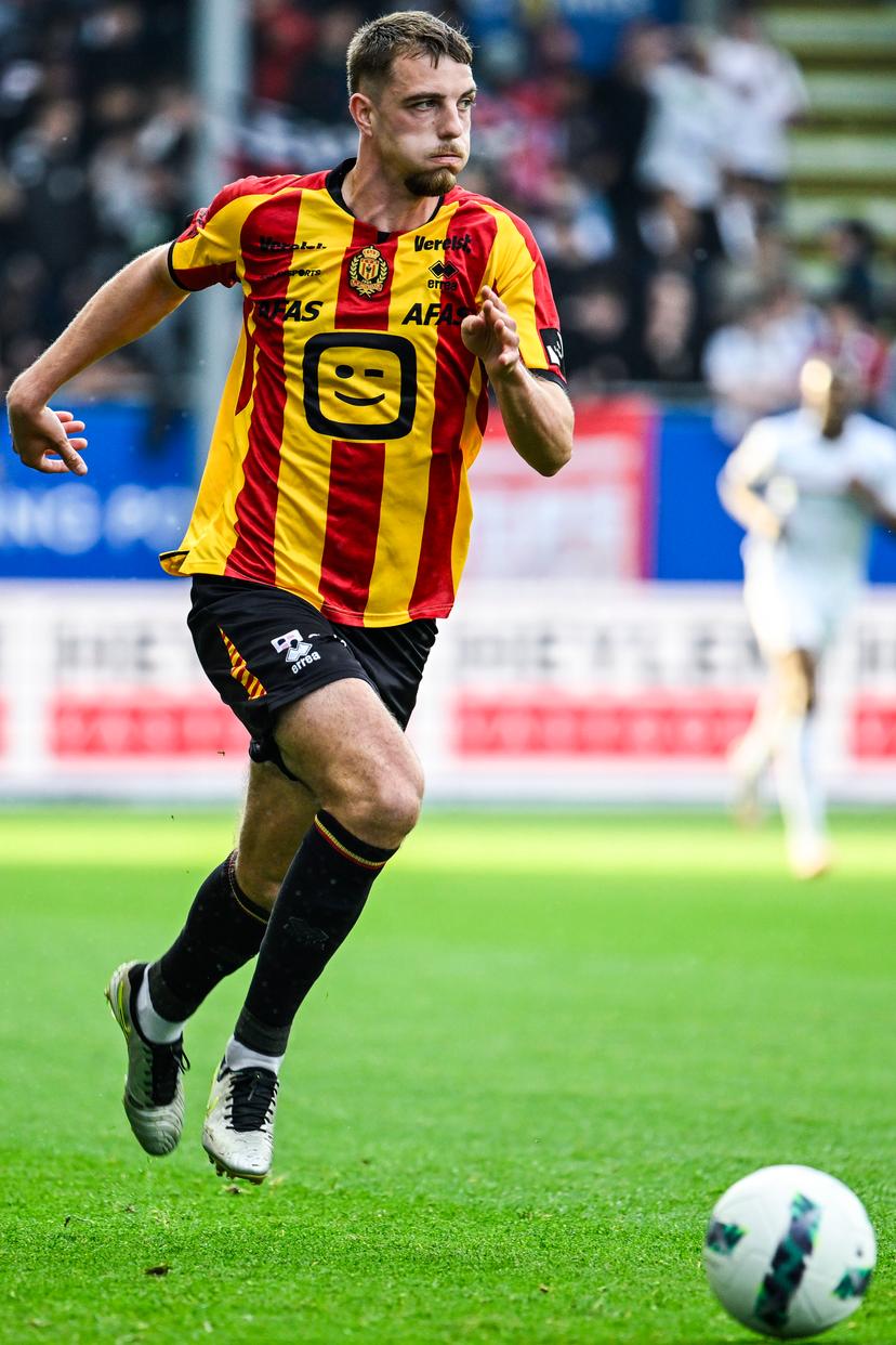 Mechelen's Toon Raemaekers pictured in action during a soccer match between Oud-Heverlee Leuven and KV Mechelen, Saturday 03 May 2025 in Heverlee, on day 7 (out of 10) of the Europe Play-offs of the 2024-2025 'Jupiler Pro League' first division of the Belgian championship. BELGA PHOTO TOM GOYVAERTS