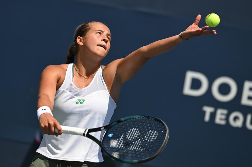 Belgian Hanne Vandewinkel pictured in action during a tennis game against Canadian Stakusic in the first round of the qualifications for the women's singles tournament of the 2025 US Open Grand Slam tennis tournament in New York City, USA, Tuesday 19 August 2025. BELGA PHOTO TONY BEHAR