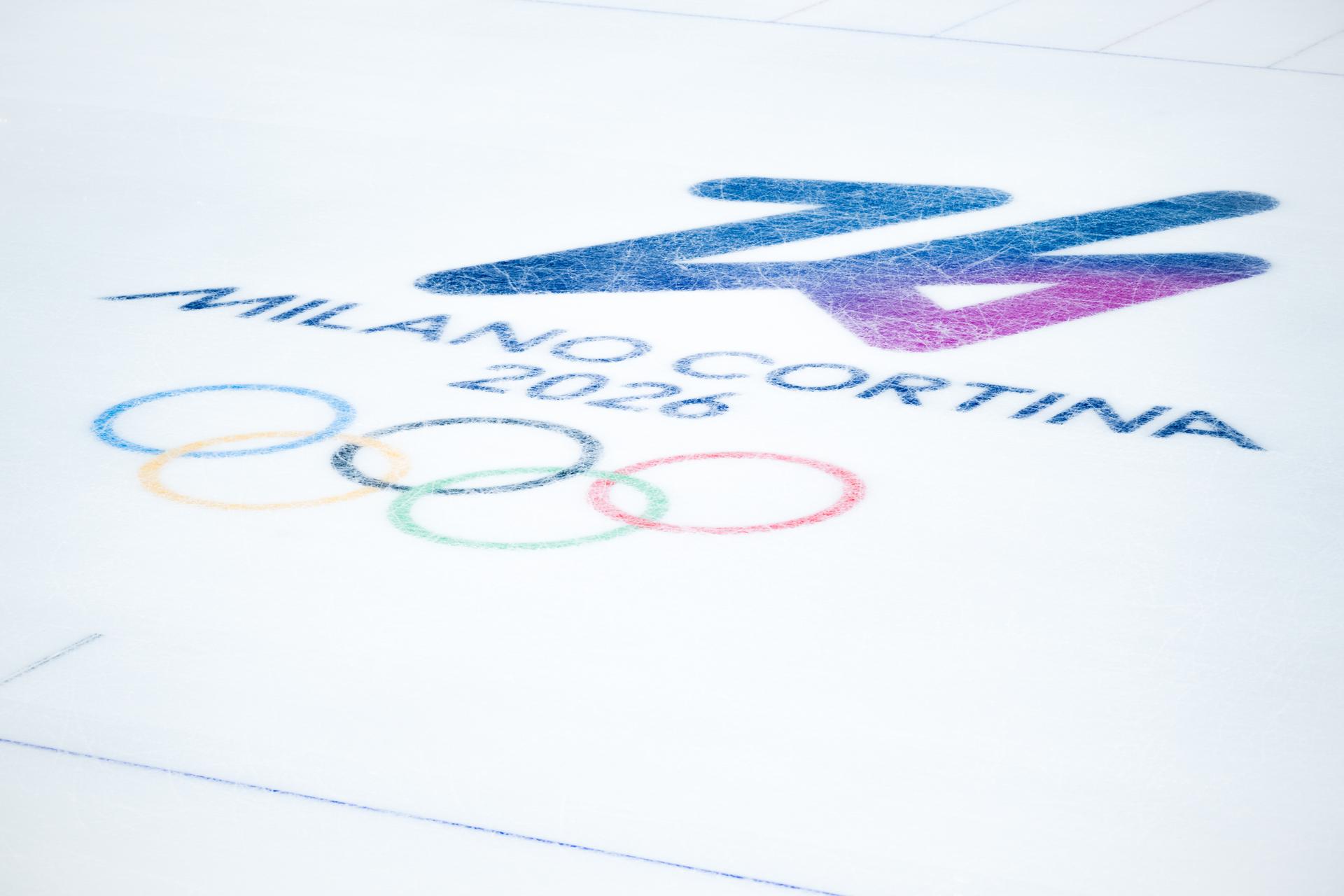 Illustrations showing the Olympic rings at the short track arena prior to a training session in preparation of the Milano Cortina 2026 Olympic Winter Games, on Tuesday 03 February 2026 in Milan, Italy. The Winter Olympics take place from 6 to 22 February 2026 in Italy. BELGA PHOTO JASPER JACOBS