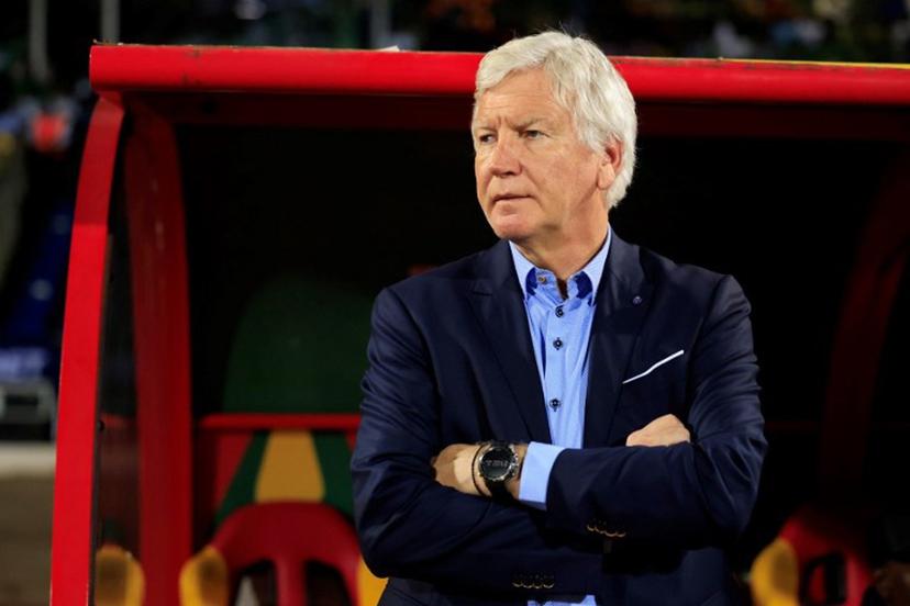 Cameroon's Belgian headcoach Marc Brys reacts during the FIFA World Cup 2026 Africa qualifiers group D match between Cameroon and Libya at the Omnisports Ahmadou-Ahidjo Stadium in Yaounde on March 25, 2025.  Daniel BELOUMOU OLOMO / AFP