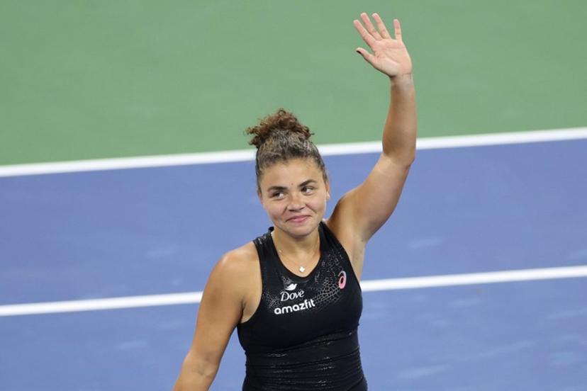 Italy's Jasmine Paolini celebrates after winning her women's singles first round tennis match against Australia's Destanee Aiava on day one of the US Open tennis tournament at the USTA Billie Jean King National Tennis Center in New York City, on August 24, 2025.  CHARLY TRIBALLEAU / AFP