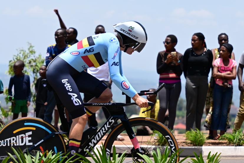 Belgian Marthe Goossens pictured in action during the Women Elite Individual Time Trial race (31,2km) at the road world championships, in Kigali, Rwanda, Sunday 21 September 2025. The 2025 UCI Road World Championships take place from 21 to 28 September in Kigali, Rwanda. BELGA PHOTO DIRK WAEM