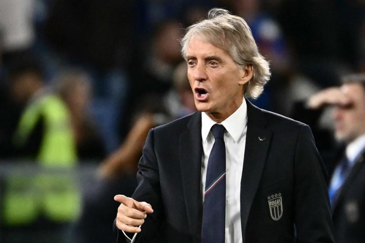 Italy's Italian headcoach Roberto Mancini reacts at the end of the UEFA Nations League (League A, Group 1) football match between Italy and Belgium at the Olympic Stadium in Rome on September 25, 2026. Belgium won 2-0.  Filippo MONTEFORTE / AFP