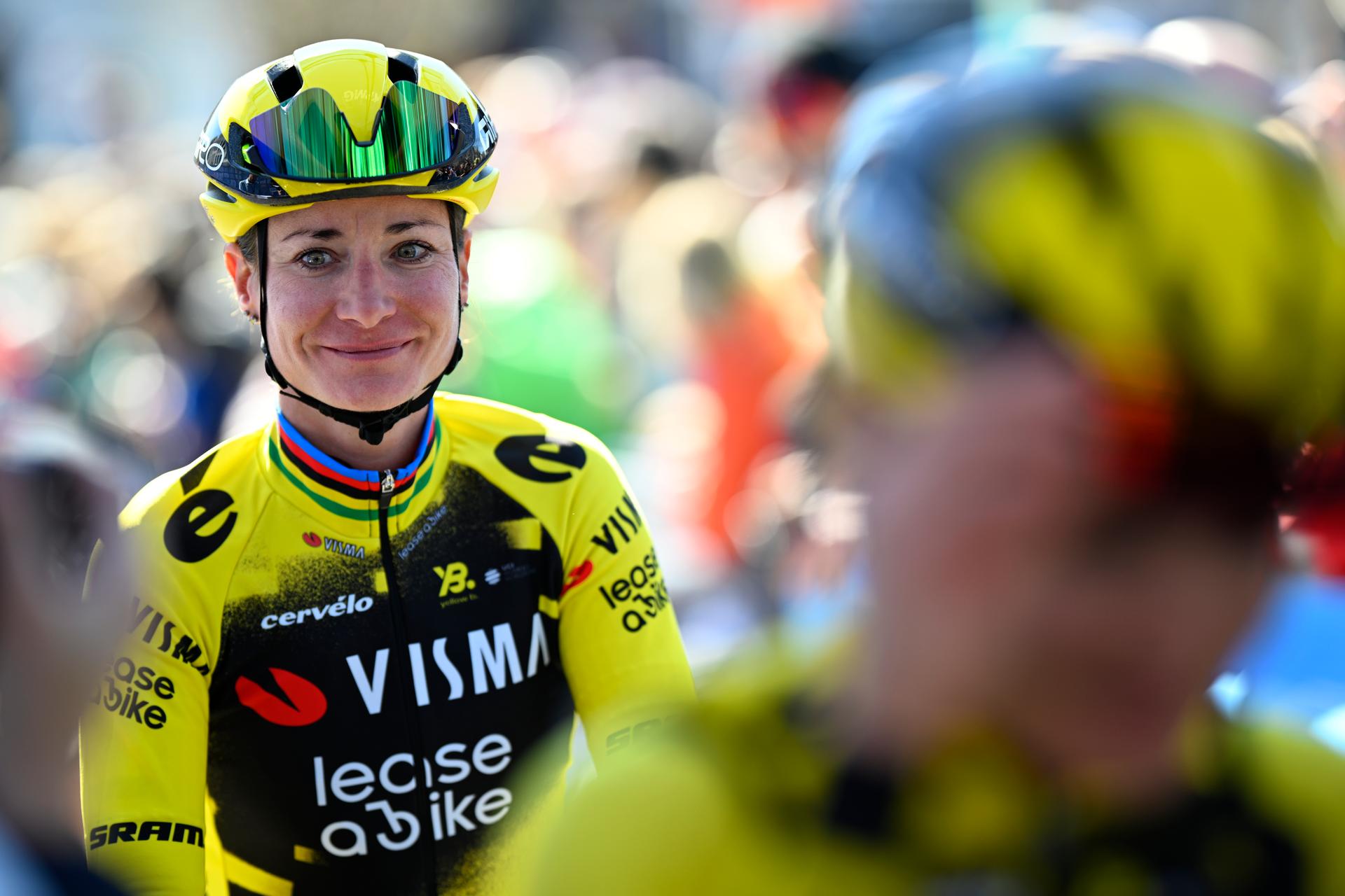 Dutch Marianne Vos of Team Visma-Lease a Bike pictured at the start of the women's race of the 'Ronde van Vlaanderen/ Tour des Flandres/ Tour of Flanders' one day cycling race, 168,8km with start and finish in Oudenaarde, Sunday 06 April 2025. BELGA PHOTO JASPER JACOBS