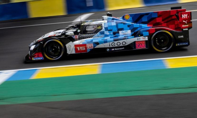 BMW M Team WRT's Belgium driver #15 Dries Vanthoor steers his hypercar during free practice for the 2025 Le Mans 24 hour endurance race at the Le Mans circuit, in northwestern France, on June 12, 2025.  Fred TANNEAU / AFP
