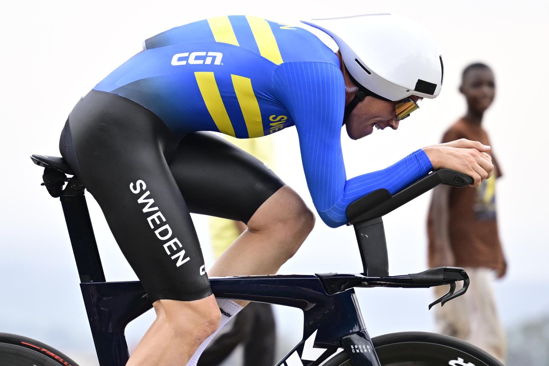 Swedish Jakob Soderqvist pictured in action during the Men U23 Individual Time Trial race (31,2km) at the cycling road world championships, in Kigali, Rwanda, Monday 22 September 2025. The 2025 UCI Road World Championships take place from 21 to 28 September in Kigali, Rwanda. BELGA PHOTO DIRK WAEM