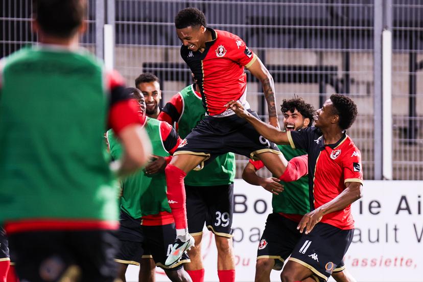Seraing's Edouard Soumah-Abbad celebrates after scoring the 2-1 goal during a soccer game between RFC Seraing and Olympic Charleroi, Saturday 30 August 2025 in Seraing, on day 4 of the 2025-2026 'Challenger Pro League' 1B second division of the Belgian championship. BELGA PHOTO NATACHA FREISEN