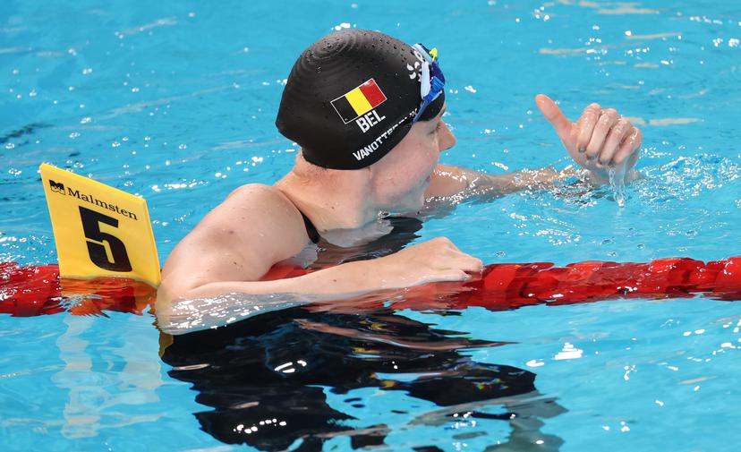 Belgian athlete Roos Vanotterdijk pictured aftter the Swim-Off of the Women's 100m Freestyle heats, at the European Aquatics Championships in Paris, France on Monday 10 August 2026. BELGA PHOTO VIRGINIE LEFOUR