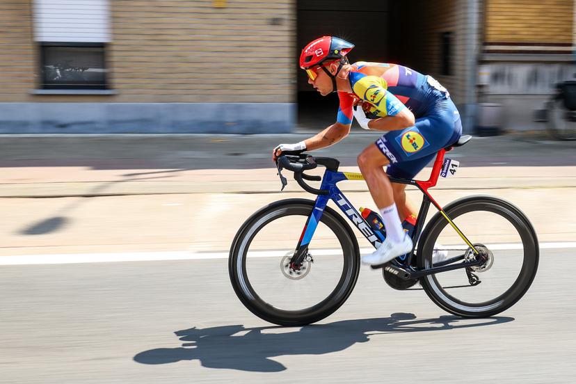 Belgian Thibau Nys of Lidl-Trek pictured in action during the second stage of the Baloise Belgium Tour cycling race, 194,6 km from Beringen to Putte, Wednesday 18 June 2025. The Baloise Belgium Tour takes place from 18 to 22 June. BELGA PHOTO DAVID PINTENS
