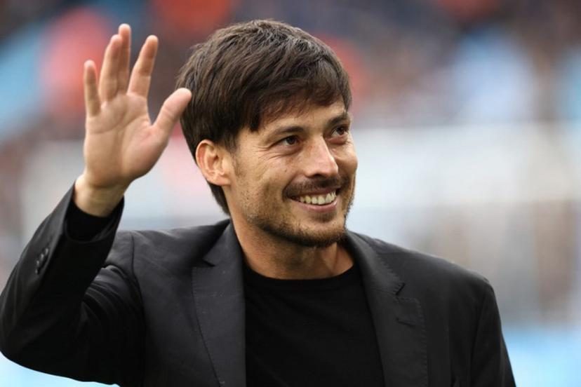 Former City player David Silva is introduced ahead of kick-off in the English Premier League football match between Manchester City and Wolverhampton Wanderers at the Etihad Stadium in Manchester, north west England, on May 4, 2024.  Darren Staples / AFP