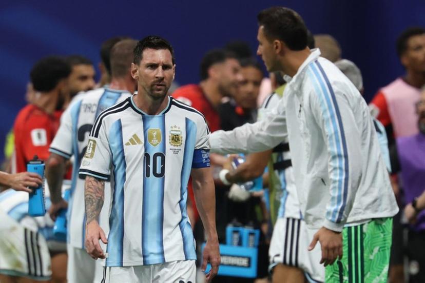 Argentina's forward #10 Lionel Messi reacts during the 2026 World Cup round of 16 football match between Argentina and Egypt at Atlanta Stadium in Atlanta on July 7, 2026.   Odd ANDERSEN / AFP