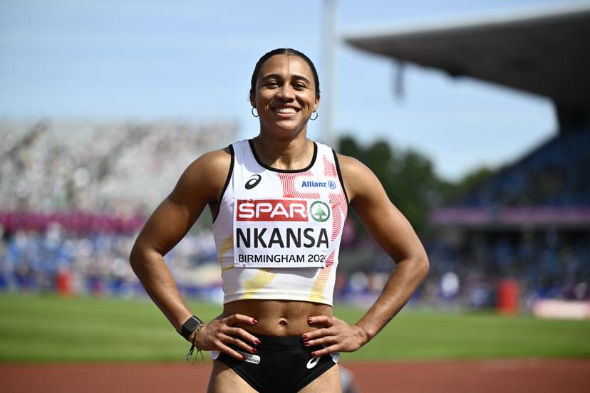 Belgian Delphine Nkansa pictured at the 1st round of the women's 100m race at the European Athletics Championships (August 10-18) in Birmingham, United Kingdom, on Monday 10 August 2026. BELGA PHOTO ERIC LALMAND