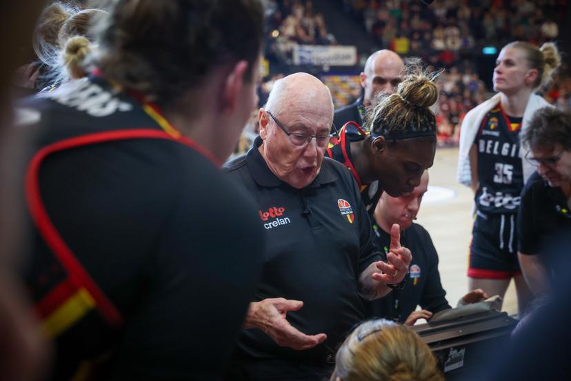Belgium's head coach Mike Thibault gestures during a basketball game between Belgian national team the Belgian Cats and Azerbaijan, a qualification game (5/6) for the 2025 Eurobasket tournament, on Thursday 06 February 2025 in Oostende, Belgium. BELGA PHOTO VIRGINIE LEFOUR