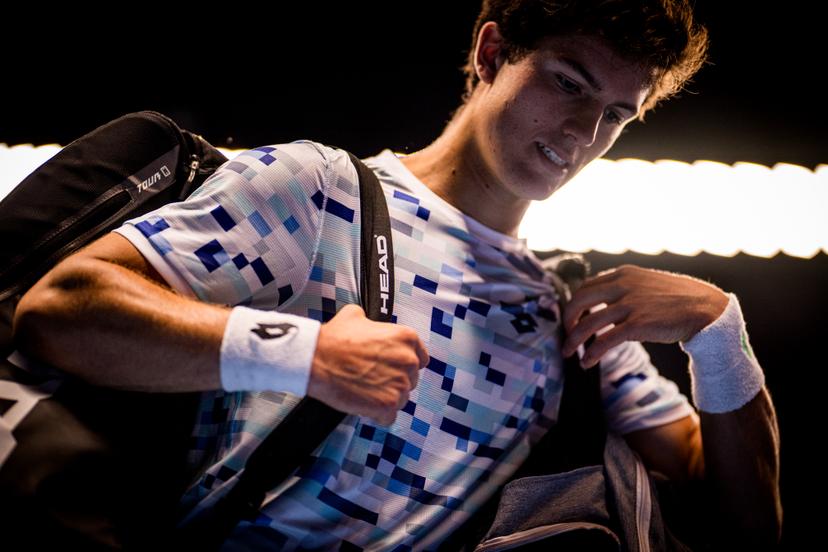 Belgian Gilles-Arnaud Bailly pictured after a tennis match in the qualification phase for the ATP European Open Tennis tournament in Antwerp, Monday 14 October 2024. BELGA PHOTO JASPER JACOBS