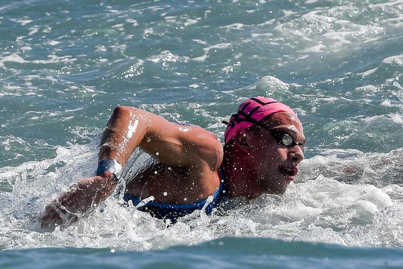 Belgian Logan Vanhuys pictured in action during the men's 10km open water at the swimming European championships in Rome, Italy, Sunday 21 August 2022. The European Swimming Championships 2022 take place from 11 to 21 August. BELGA PHOTO NIKOLA KRSTIC