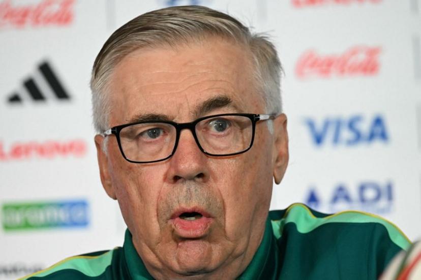 Brazil's Italian head coach Carlo Ancelotti speaks during a press conference on the eve of the 2026 World Cup Round of 32 football match between Brazil and Japan at Houston stadium in Houston on June 28, 2026.   RONALDO SCHEMIDT / AFP